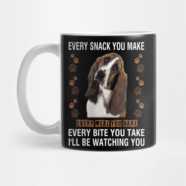 Cute and Curled Basset I'll Be Watching You Tee Delight by Beetle Golf